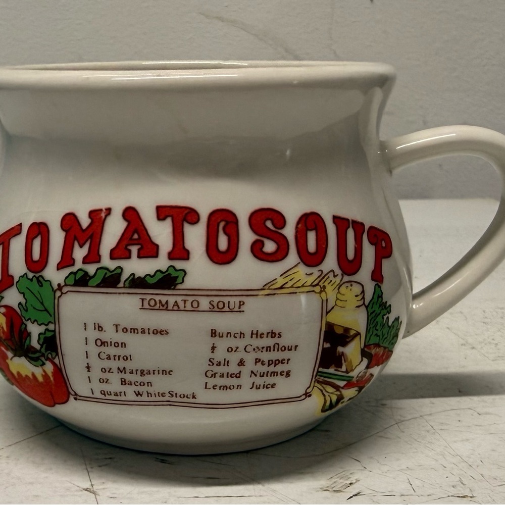 Tomato Soup Ceramic Mug with Red Lettering